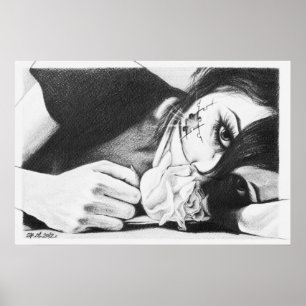 Crying girl with rose Surreal drawing art Poster