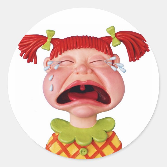Crying GirlW Classic Round Sticker (Front)