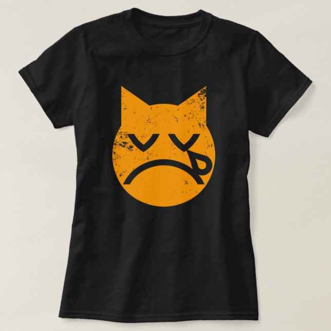 Crying Grunge Cat Emoji T-Shirt (Design Front)