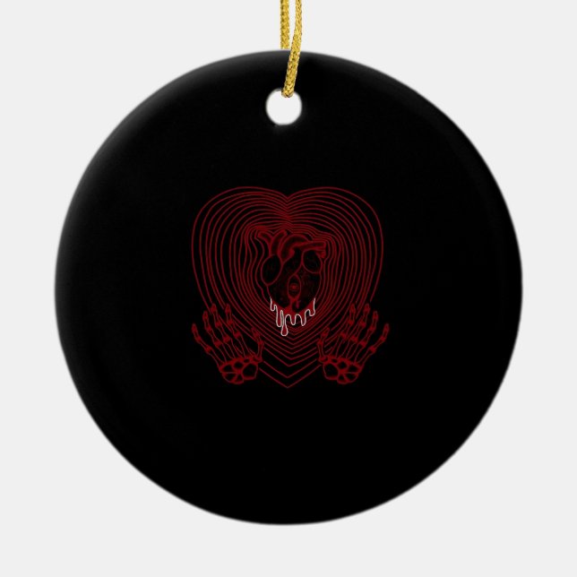 Crying Heart In Red Skeleton Hands Hearts Modern  Ceramic Ornament (Front)