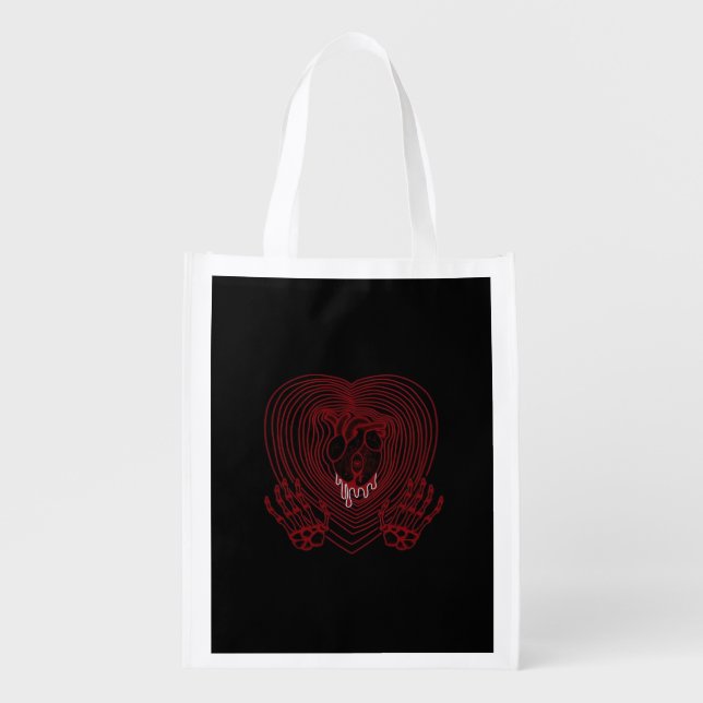Crying Heart In Red Skeleton Hands Hearts Modern  Grocery Bag (Front)