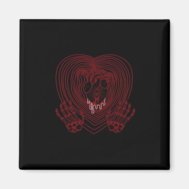 Crying Heart In Red Skeleton Hands Hearts Modern  Magnet (Front)