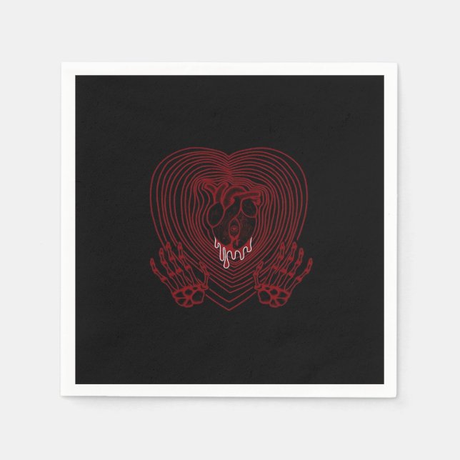 Crying Heart In Red Skeleton Hands Hearts Modern  Napkins (Front)