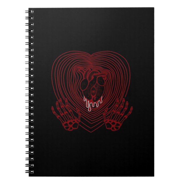 Crying Heart In Red Skeleton Hands Hearts Modern  Notebook (Front)