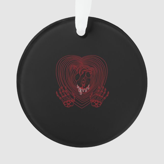 Crying Heart In Red Skeleton Hands Hearts Modern  Ornament (Front)