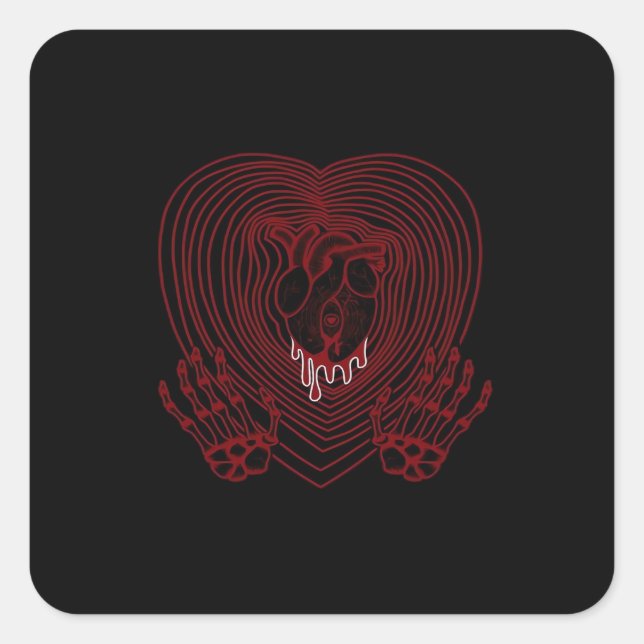 Crying Heart In Red Skeleton Hands Hearts Modern  Square Sticker (Front)