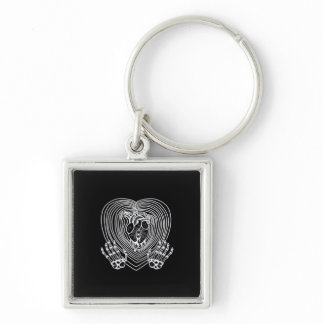 Crying Heart In White  - Skeleton Hands Hearts Keychain
