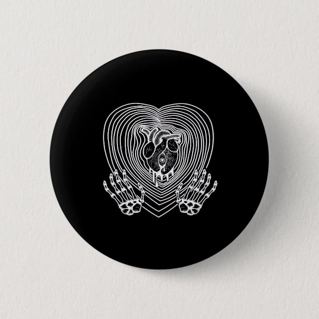 Crying Heart In White Skeleton Hands Hearts Modern Button (Front)