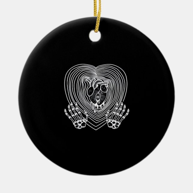 Crying Heart In White Skeleton Hands Hearts Modern Ceramic Ornament (Front)