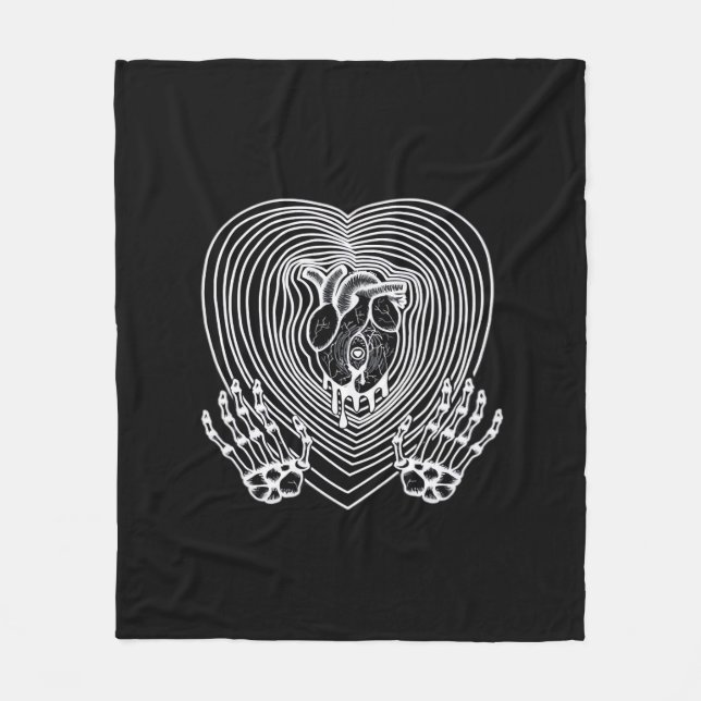 Crying Heart In White Skeleton Hands Hearts Modern Fleece Blanket (Front)