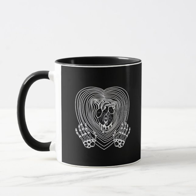 Crying Heart In White Skeleton Hands Hearts Modern Mug (Left)