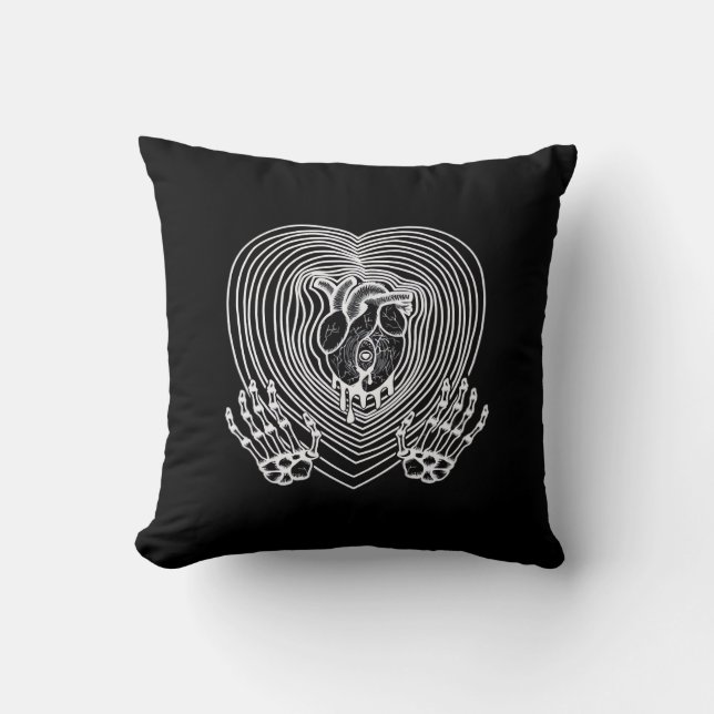 Crying Heart In White Skeleton Hands Hearts Modern Throw Pillow (Front)