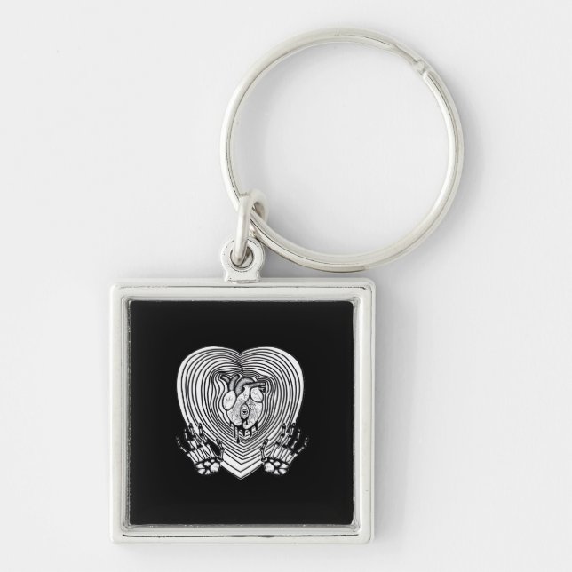 Crying Heart Skeleton Hands Classic Style Keychain (Front)