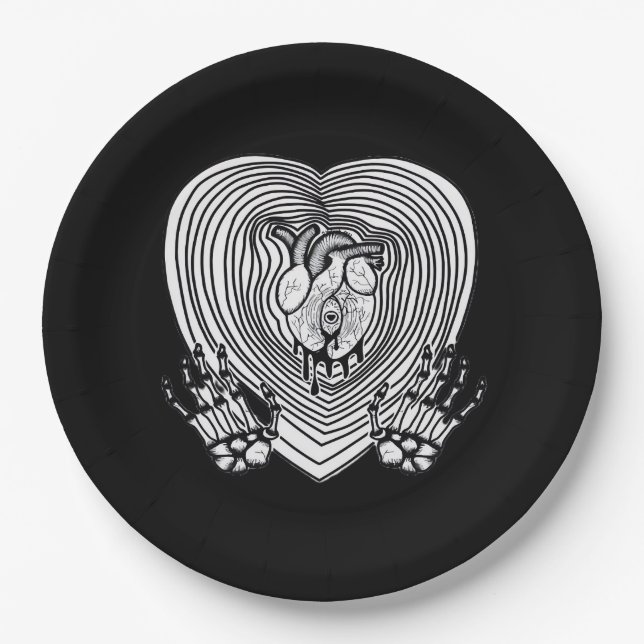 Crying Heart Skeleton Hands Classic Style Paper Plates (Front)