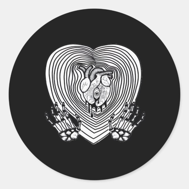 Crying Heart Skeleton Hands Classic Style Round Sticker (Front)