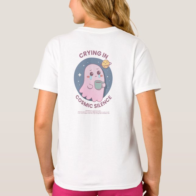 Crying in Cosmic Silence – Cute Existential Ghost  T-Shirt (Back)