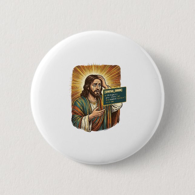 Crying Jesus Syntax Error Coding Programmer Softwa Button (Front)