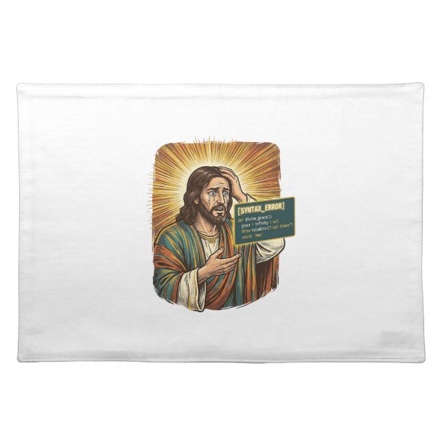 Crying Jesus Syntax Error Coding Programmer Softwa Cloth Placemat (Front)