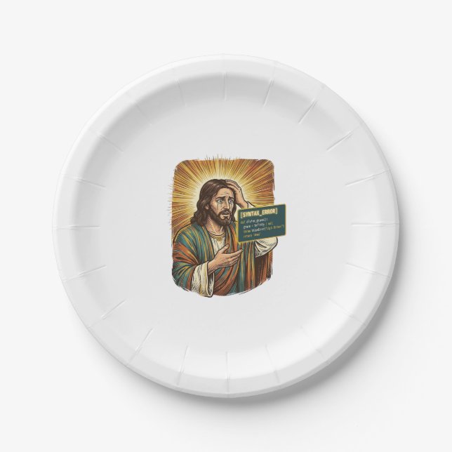 Crying Jesus Syntax Error Coding Programmer Softwa Paper Plates (Front)