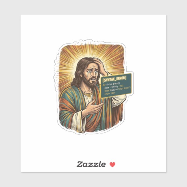 Crying Jesus Syntax Error Coding Programmer Softwa Sticker (Sheet)