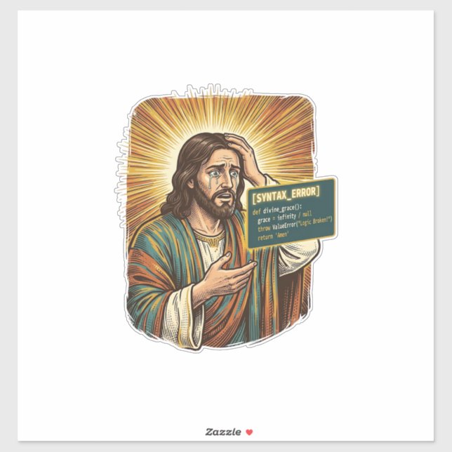 Crying Jesus Syntax Error Coding Programmer Softwa Sticker (Sheet)