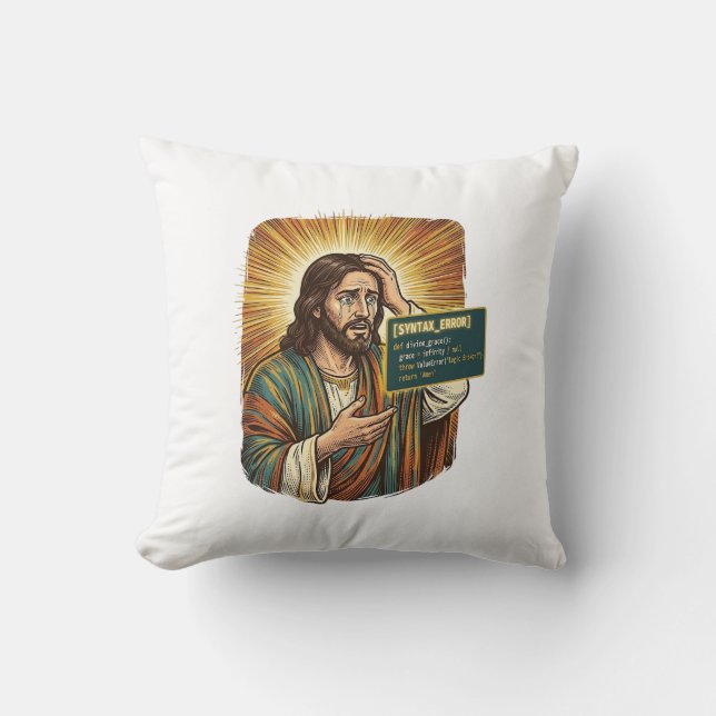 Crying Jesus Syntax Error Coding Programmer Softwa Throw Pillow (Front)