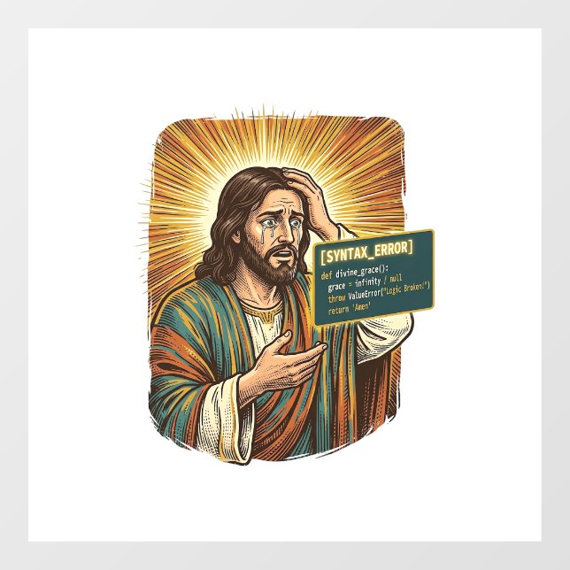 Crying Jesus Syntax Error Coding Programmer Softwa Window Cling (Sheet)