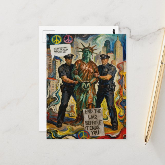 Crying lady liberty arrested by police  postcard (Front/Back In Situ)