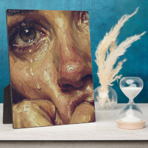 Crying Portrait Oil Painting — Textured Emotional Plaque
