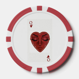 Crying Queen of Hearts Surreal Playing Card Design Poker Chips
