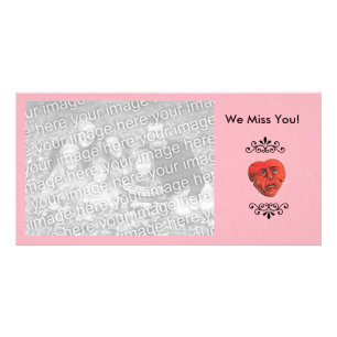 Crying Sad I Miss You Red Heart Face Scrolls Pink Card