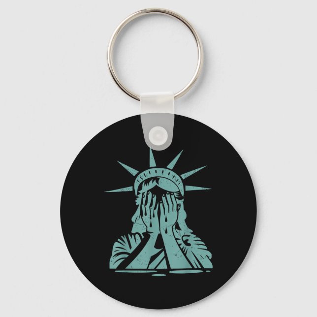 Crying Statue Of Liberty Protest  Keychain (Front)