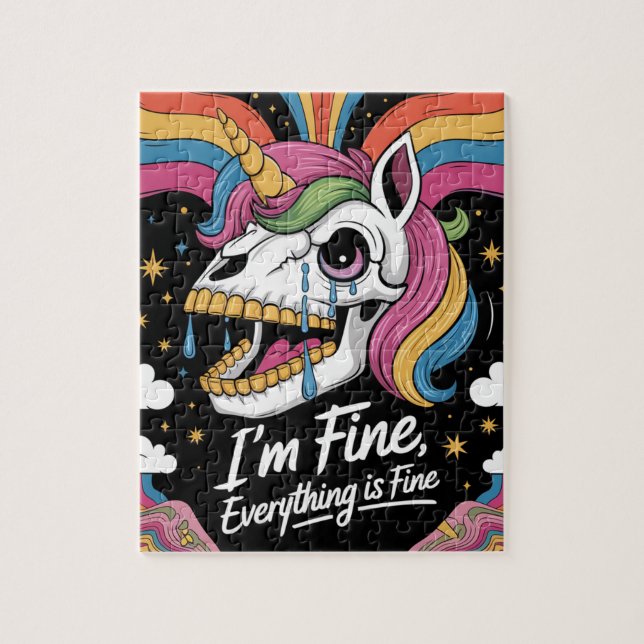 Crying Unicorn Skull Im Fine Everything is Fine Jigsaw Puzzle (Vertical)