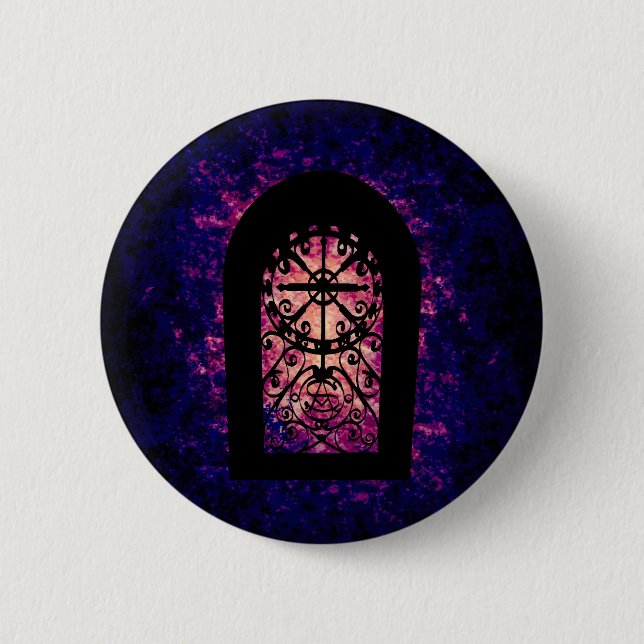 Crypt door silhouette pinback button (Front)