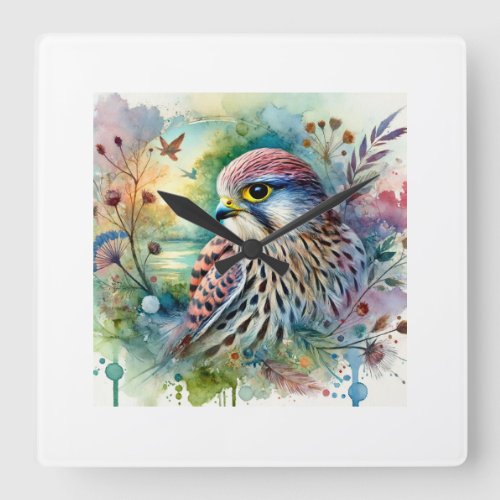 Cryptic Forest Falcon 130624AREF117 _ Watercolor Square Wall Clock