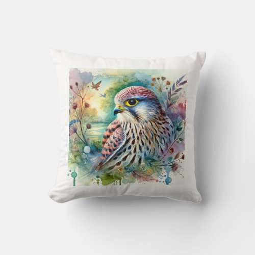 Cryptic Forest Falcon 130624AREF117 _ Watercolor Throw Pillow