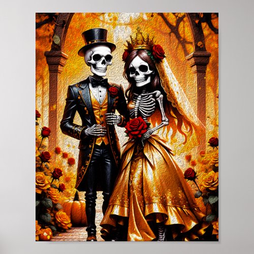Cryptic Love _ Halloween Skeleton Couple Painting Poster