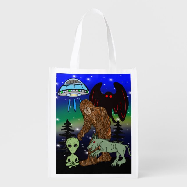 Cryptid Big Foot Alien Mothman UFO Chupacabra   Grocery Bag (Front)