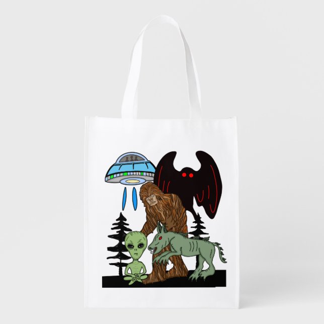 Cryptid Big Foot Alien Mothman UFO Chupacabra  Grocery Bag (Front)