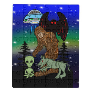 Cryptid Big Foot Alien Mothman UFO Chupacabra   Jigsaw Puzzle