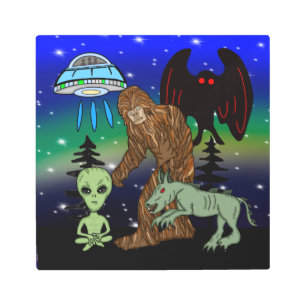 Cryptid Big Foot Alien Mothman UFO Chupacabra  Metal Print