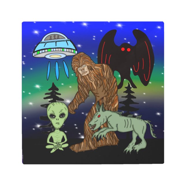 Cryptid Big Foot Alien Mothman UFO Chupacabra  Metal Print (Front)