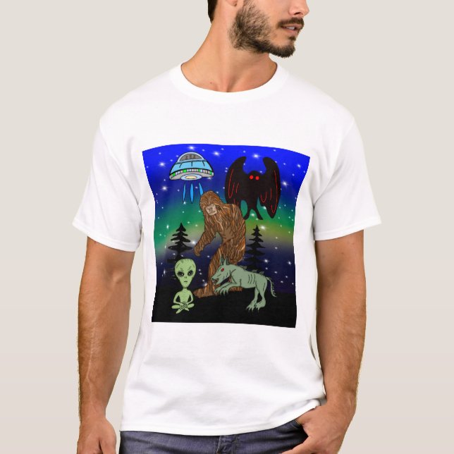 Cryptid Big Foot Alien Mothman UFO Chupacabra     T-Shirt (Front)