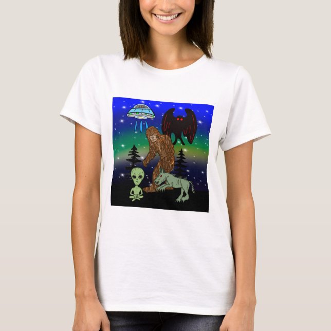 Cryptid Big Foot Alien Mothman UFO Chupacabra   T-Shirt (Front)