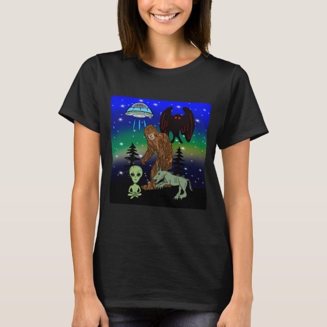 Cryptid Big Foot Alien Mothman UFO Chupacabra    T-Shirt (Front)