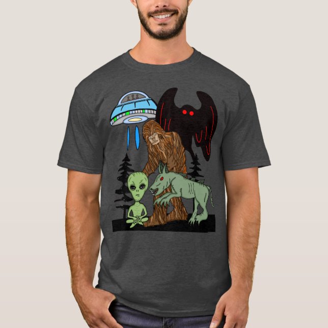 Cryptid Big Foot Alien Mothman UFO Chupacabra  T-Shirt (Front)