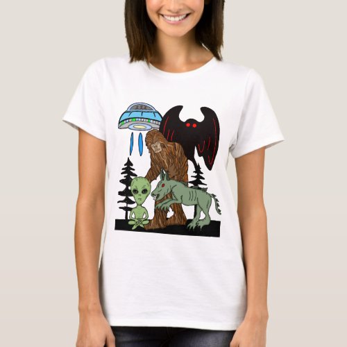 Cryptid Big Foot Alien Mothman UFO Chupacabra T_Shirt