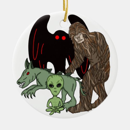 Cryptid Big foot Chupacabra Mothman Alien Ceramic Ornament