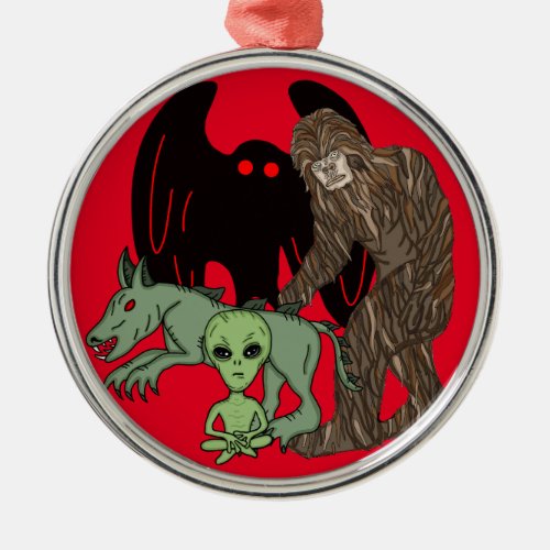 Cryptid Big foot Chupacabra Mothman Alien   Metal Ornament