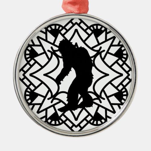 Cryptid Big foot Sasquatch in a Mandala Metal Ornament